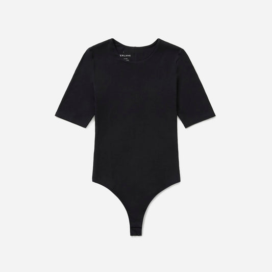 The Short-Sleeve Crew Neck Bodysuit | Black | Thong