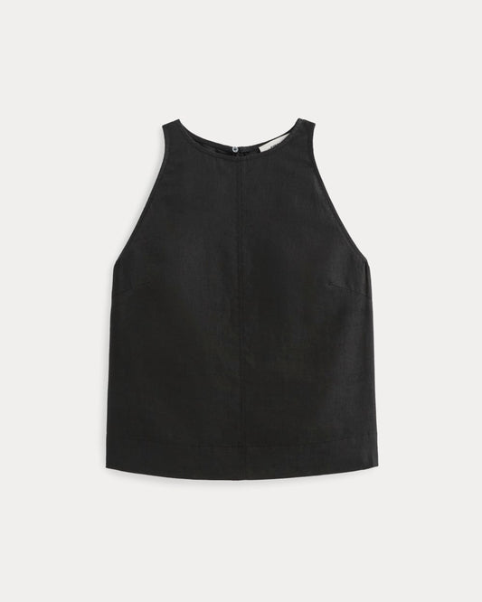 The Linen High-Neck Tank | Black