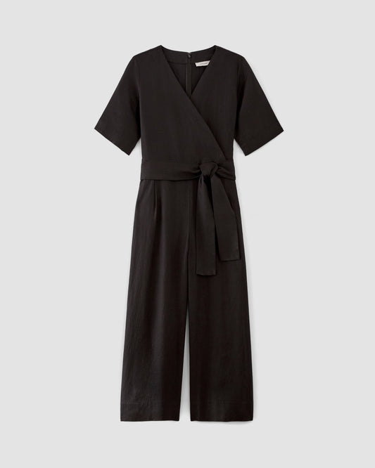 The Wrap Jumpsuit in Linen | Black