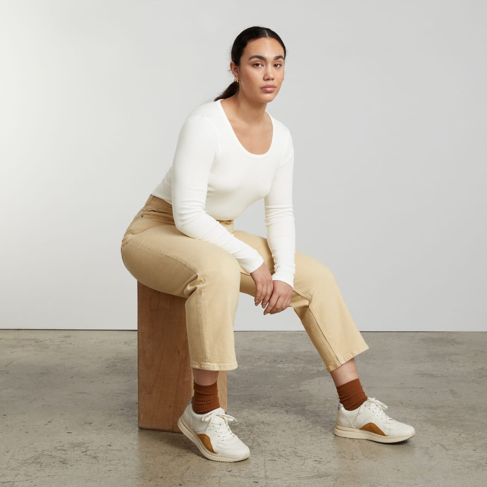 The Pima Micro-Rib Cropped Long-Sleeve Crew | White