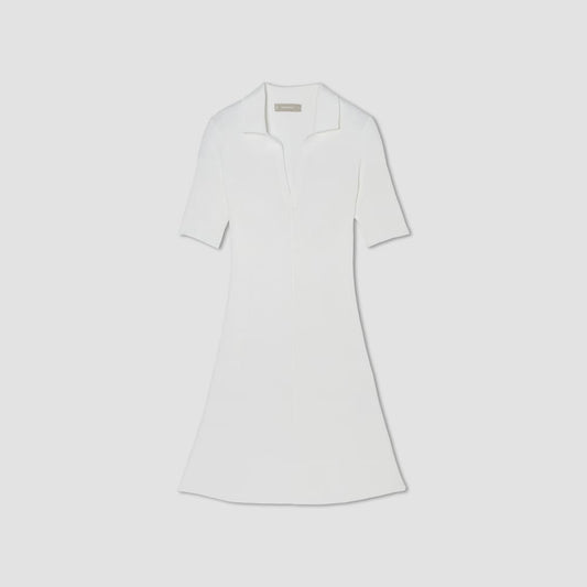 The Ribbed Short-Sleeve Polo Dress | White