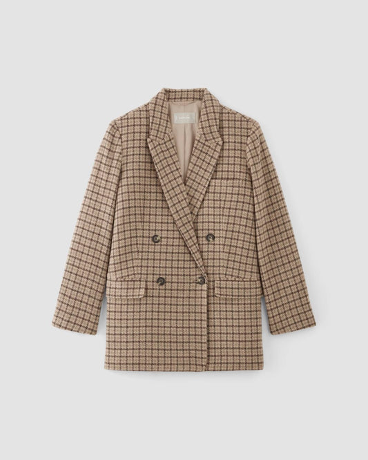 The ReWool® Double-Breasted Blazer | Beige Houndstooth
