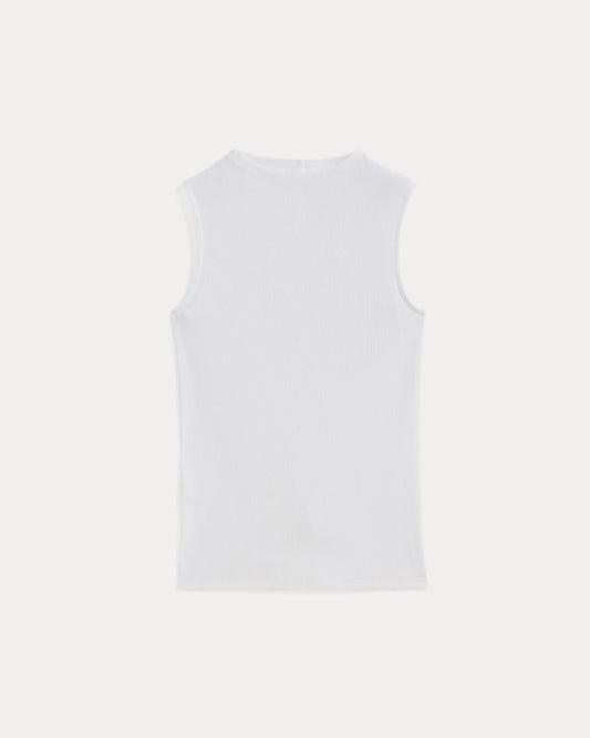 The Luxe Rib Funnel-Neck Tank | White