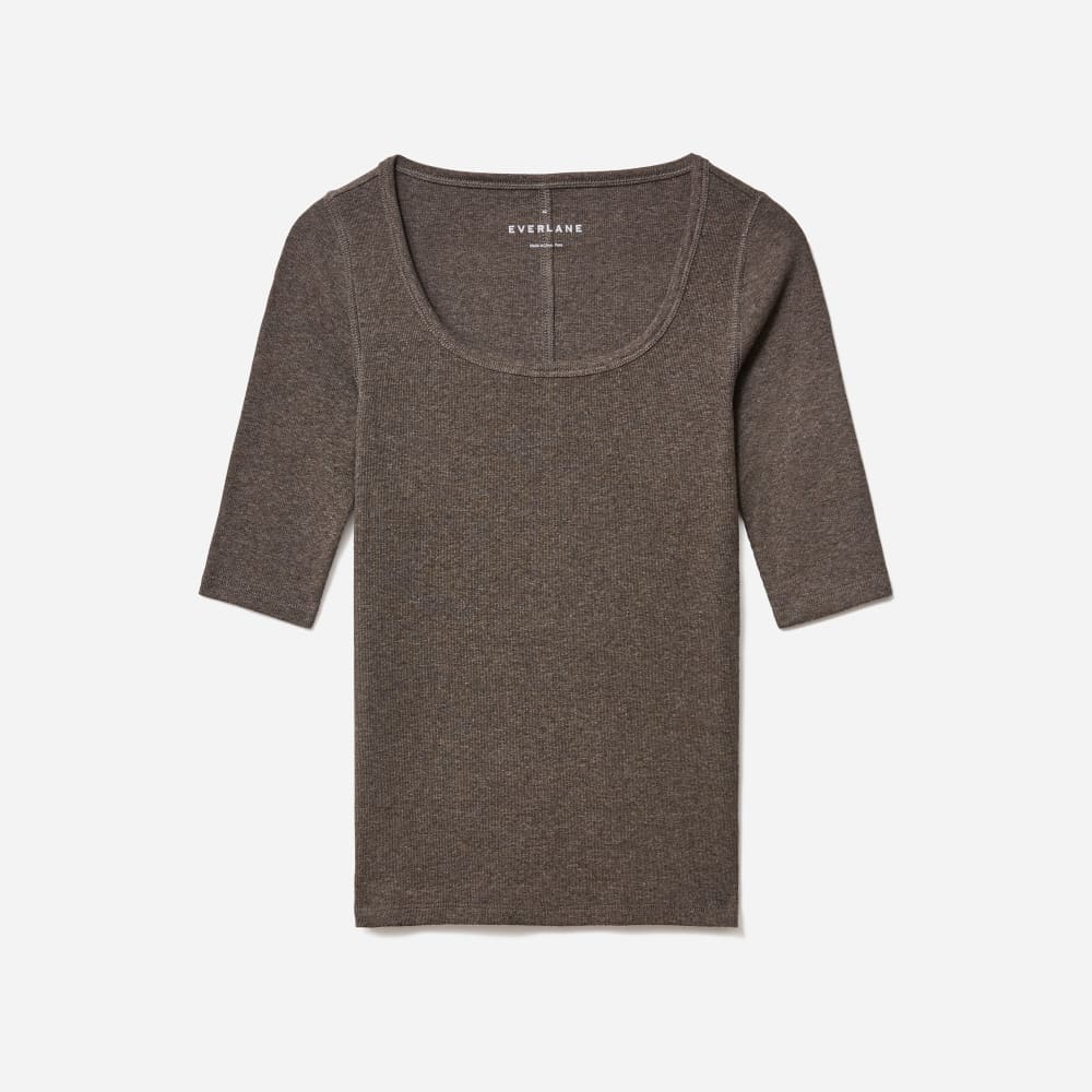 The Luxe Micro-Rib Scoop-Neck Tee | Heathered Fatigue