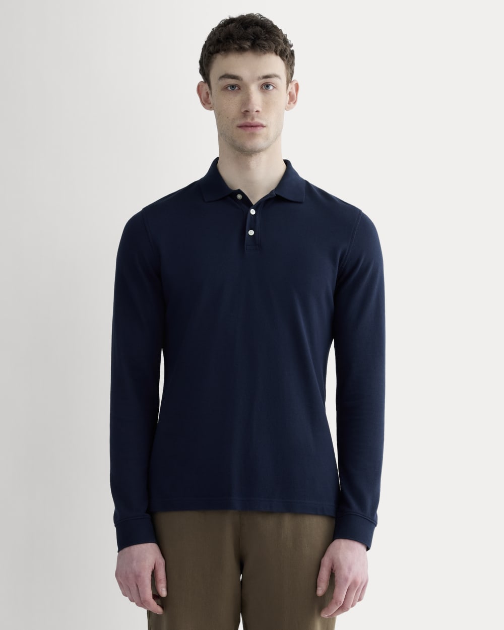 The Long-Sleeve Pique Polo | Deep Navy