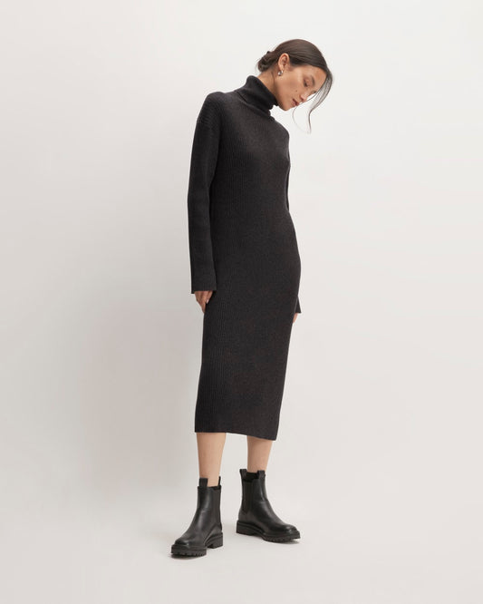 The Cotton-Merino Turtleneck Dress | Heather Charcoal