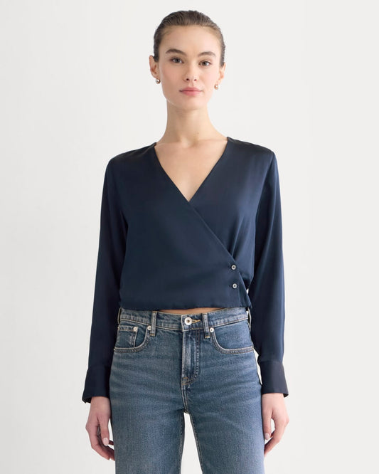 Wrap Top in Silk Charmeuse | Navy