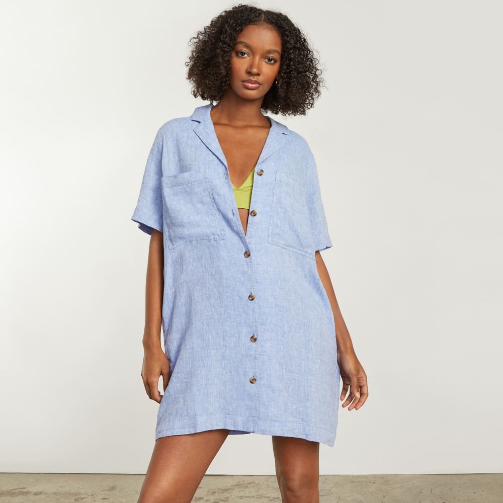 The Linen Workwear Dress | Medium Blue