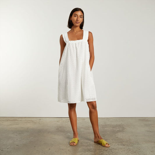 The Eyelet Smock Dress | White