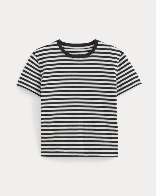 The Box-Cut Tee in Essential Cotton | Black / Bone | No Pocket
