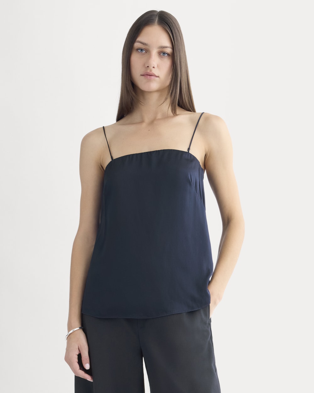Thin Strap Cami in Silk Charmeuse | Navy