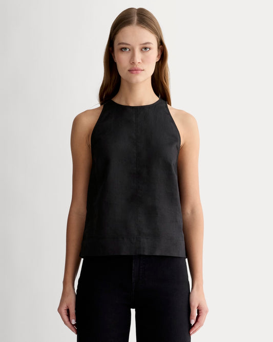 The Linen High-Neck Tank | Black