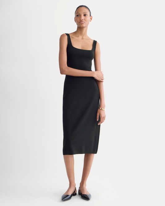 Knit Square-Neck Midi Dress | Black