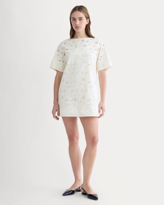 The Eyelet Mini Shift Dress | Bone