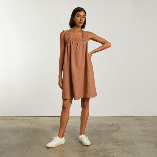 The Smocked Linen Dress | Tawny Brown