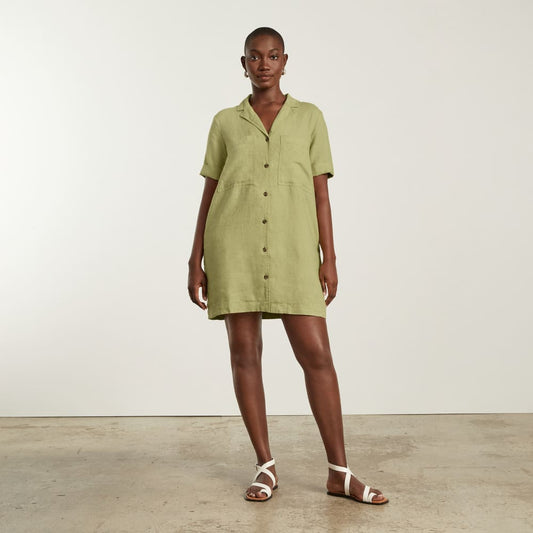 The Linen Workwear Dress | Leek