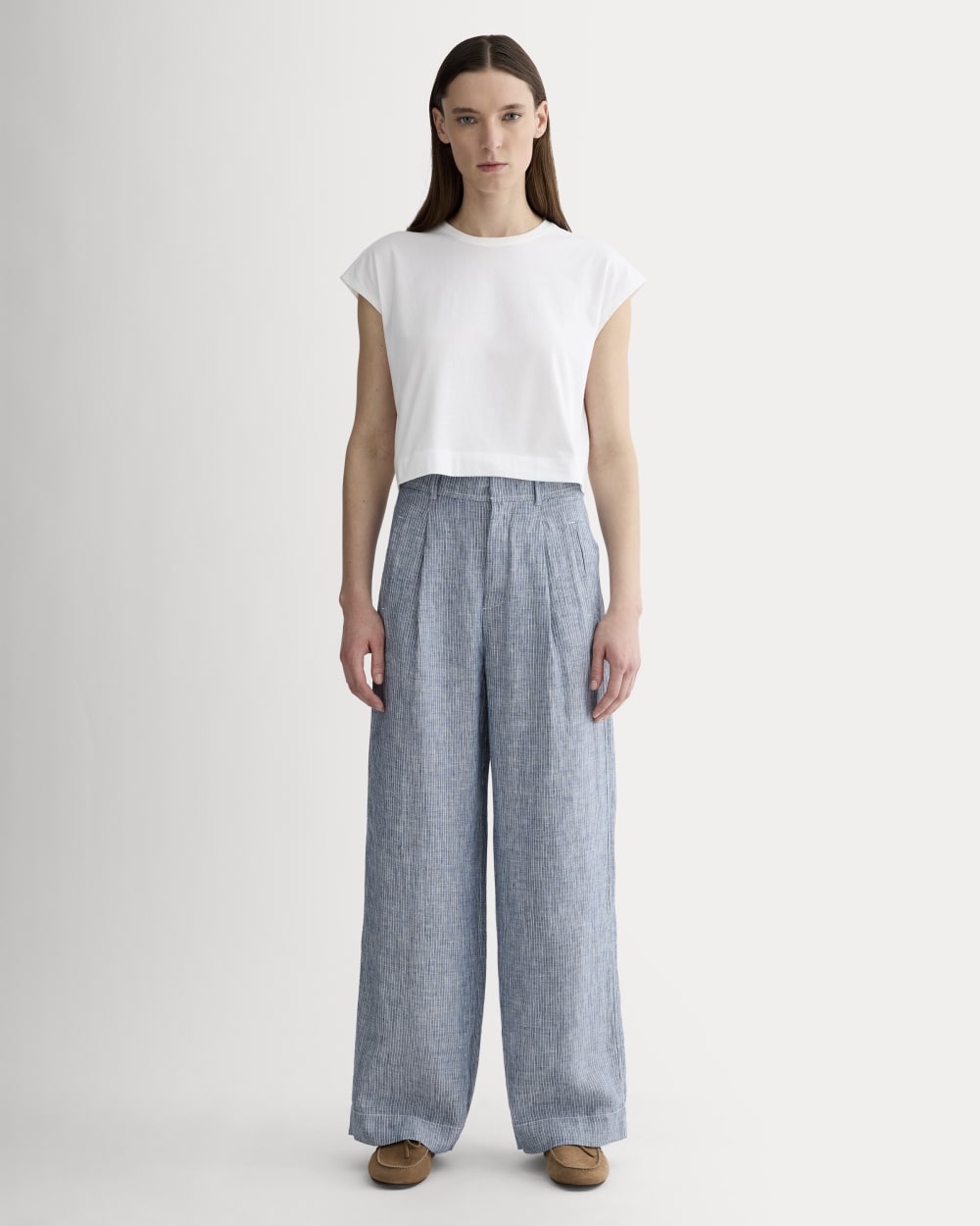 The Linen Way-High® Drape Pant  | White / Blue