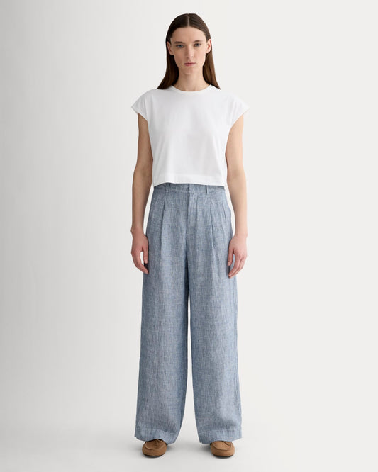 The Linen Way-High® Drape Pant  | White / Blue