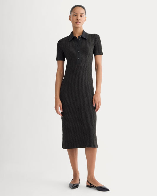The Cozy Rib Polo Dress | Black