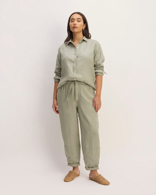 The Linen Pull-On Barrel Pant | Sage Green