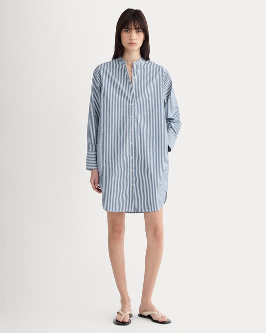 The Relaxed Shirt Dress in Ultrasoft Cotton | Bone / Mazarine Blue