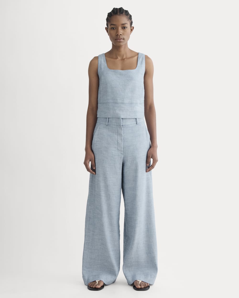 The Wide-Leg Pant in Stretch Linen | Chambray