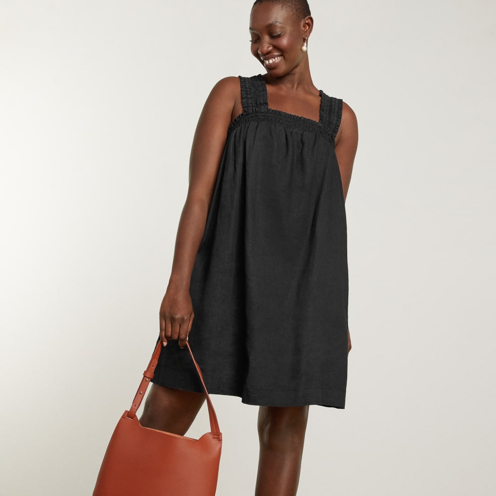 The Smocked Linen Dress | Black
