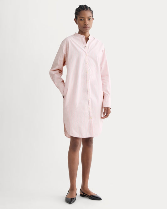 The Relaxed Shirt Dress in Ultrasoft Cotton | Pink / White