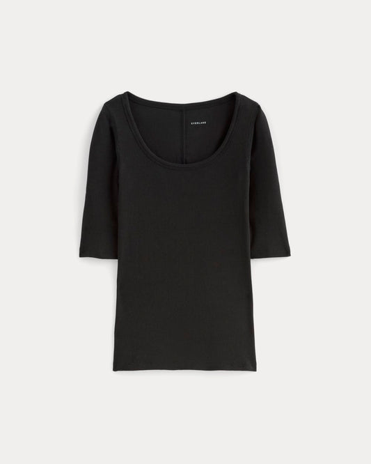 The Luxe Rib Scoop-Neck Tee | Black