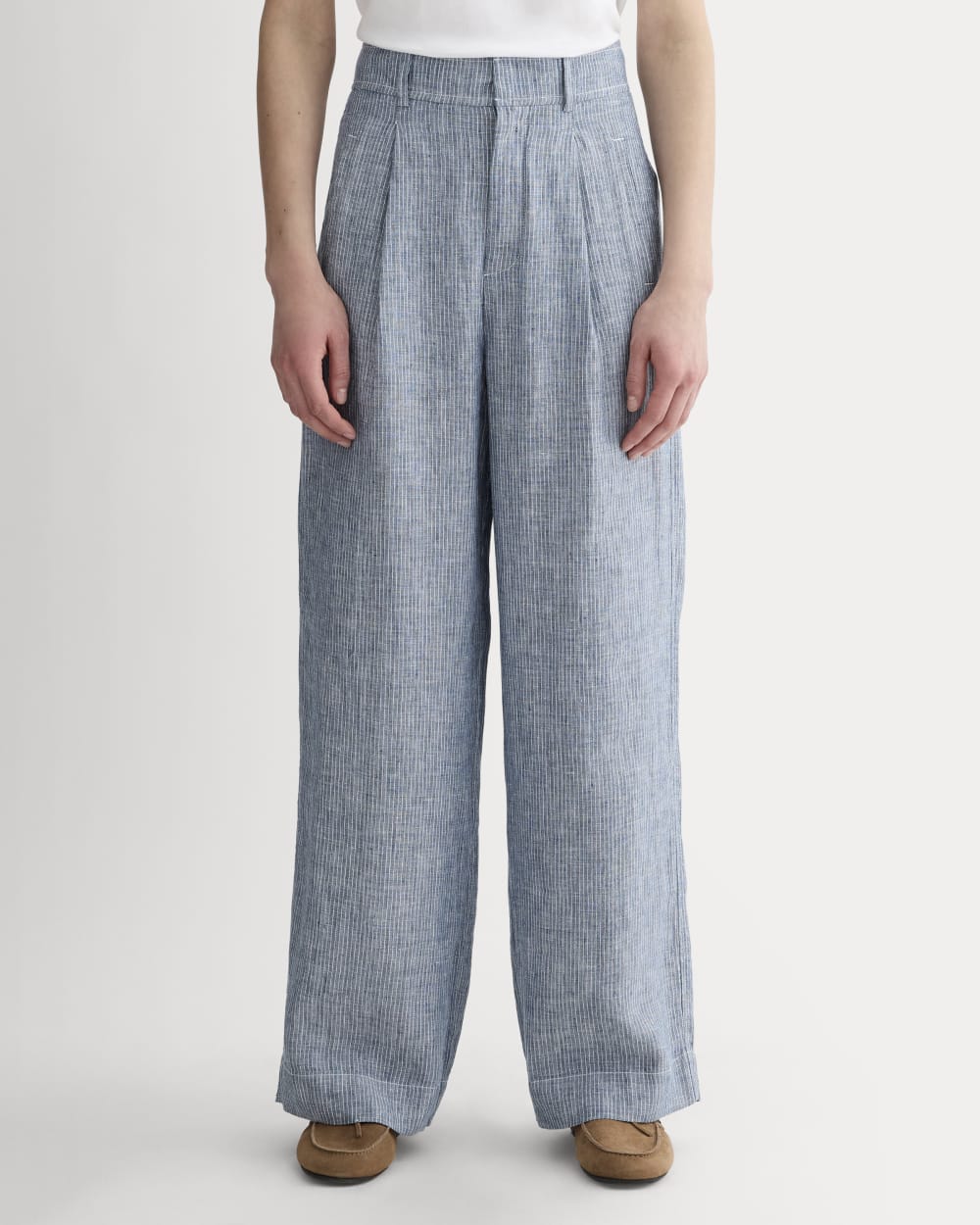 The Linen Way-High® Drape Pant  | White / Blue