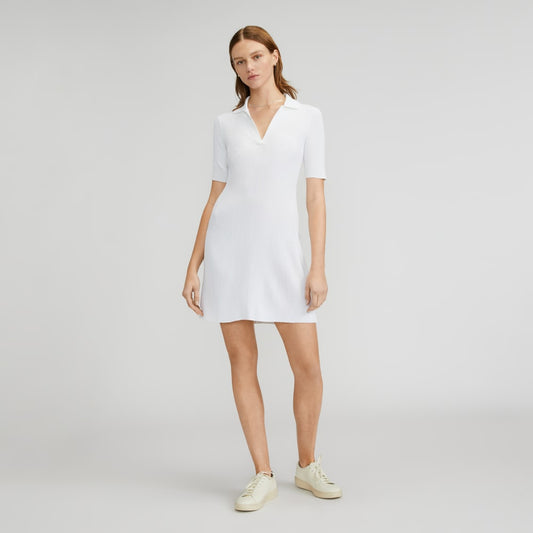 The Ribbed Short-Sleeve Polo Dress | White