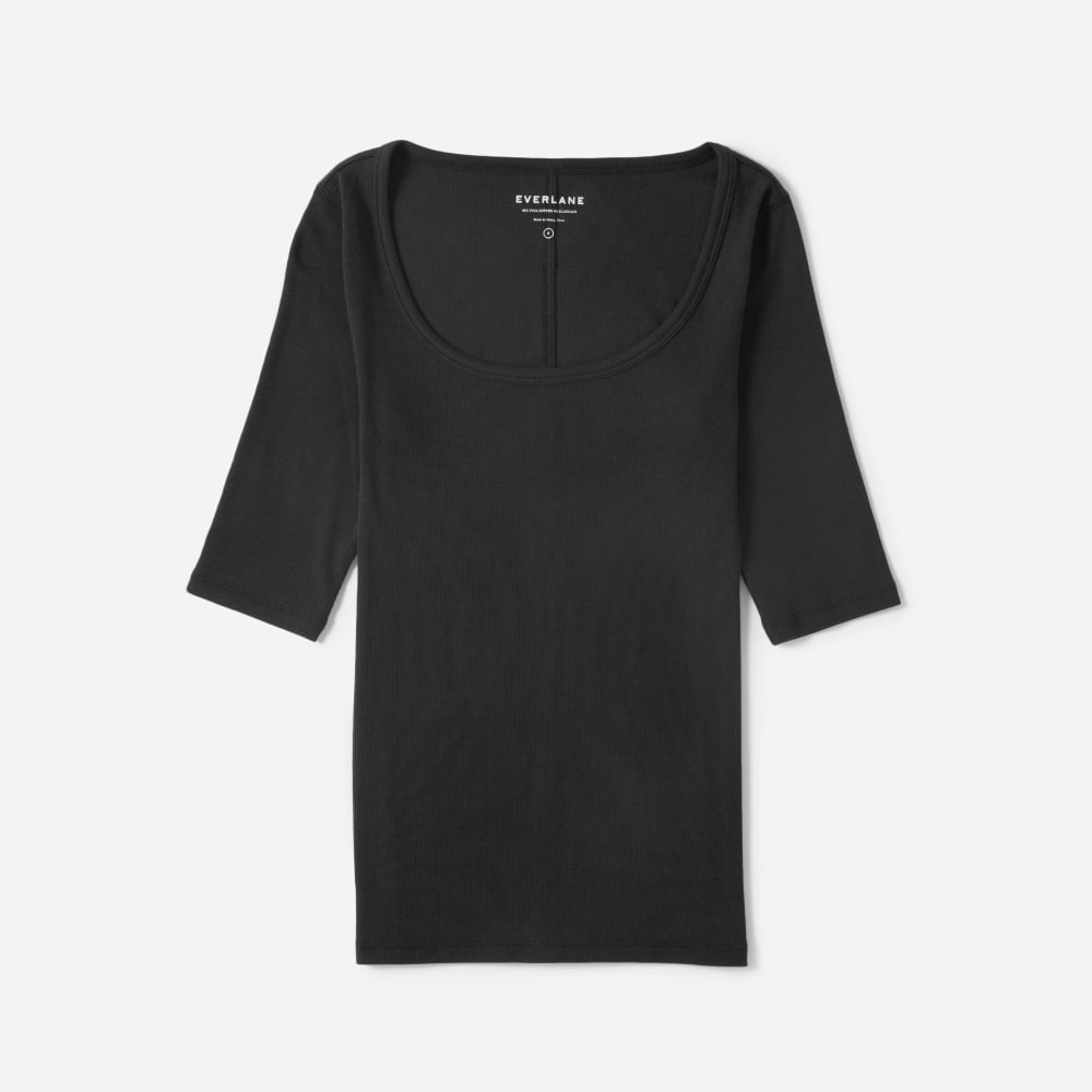 The Luxe Micro-Rib Scoop-Neck Tee | Black