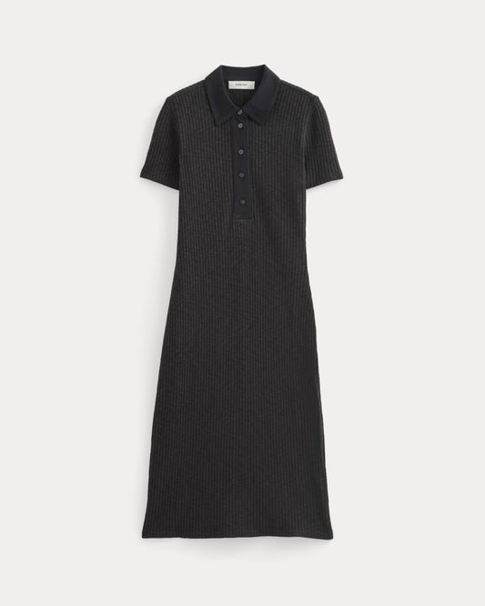 The Cozy Rib Polo Dress | Black