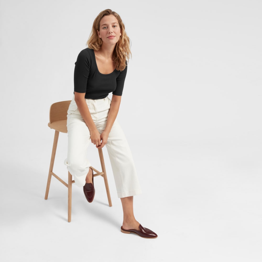 The Luxe Micro-Rib Scoop-Neck Tee | Black