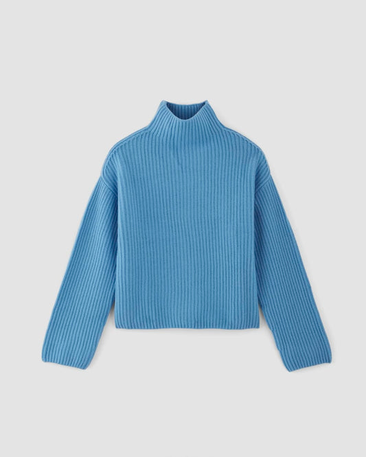 The Felted Merino Funnel-Neck Pullover | Heritage Blue