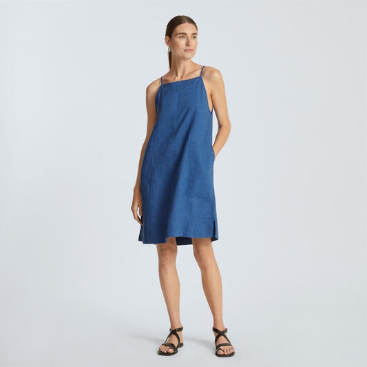 The Linen Apron Dress | Deep Blue