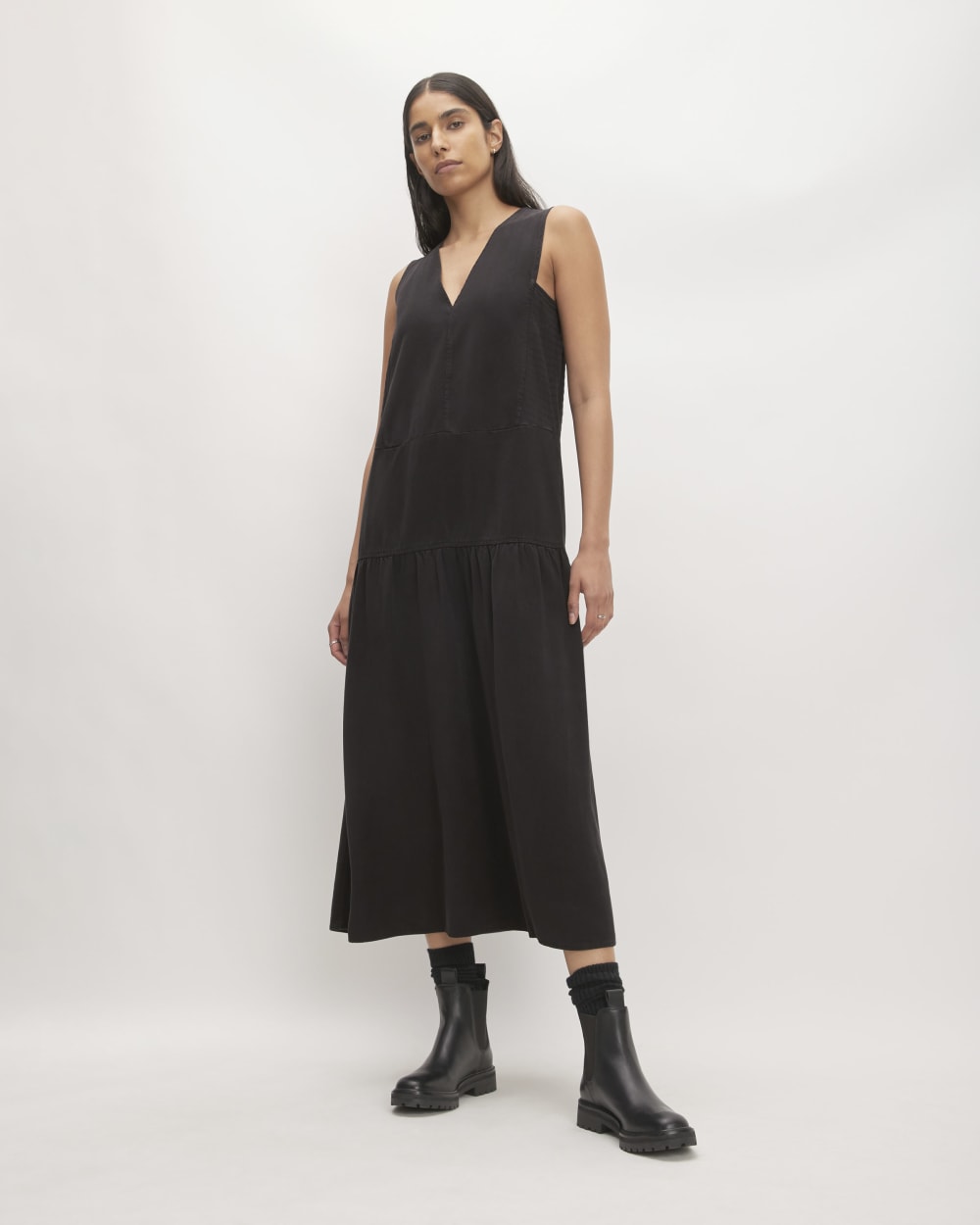 The TENCEL™ V-Neck Dress | Black