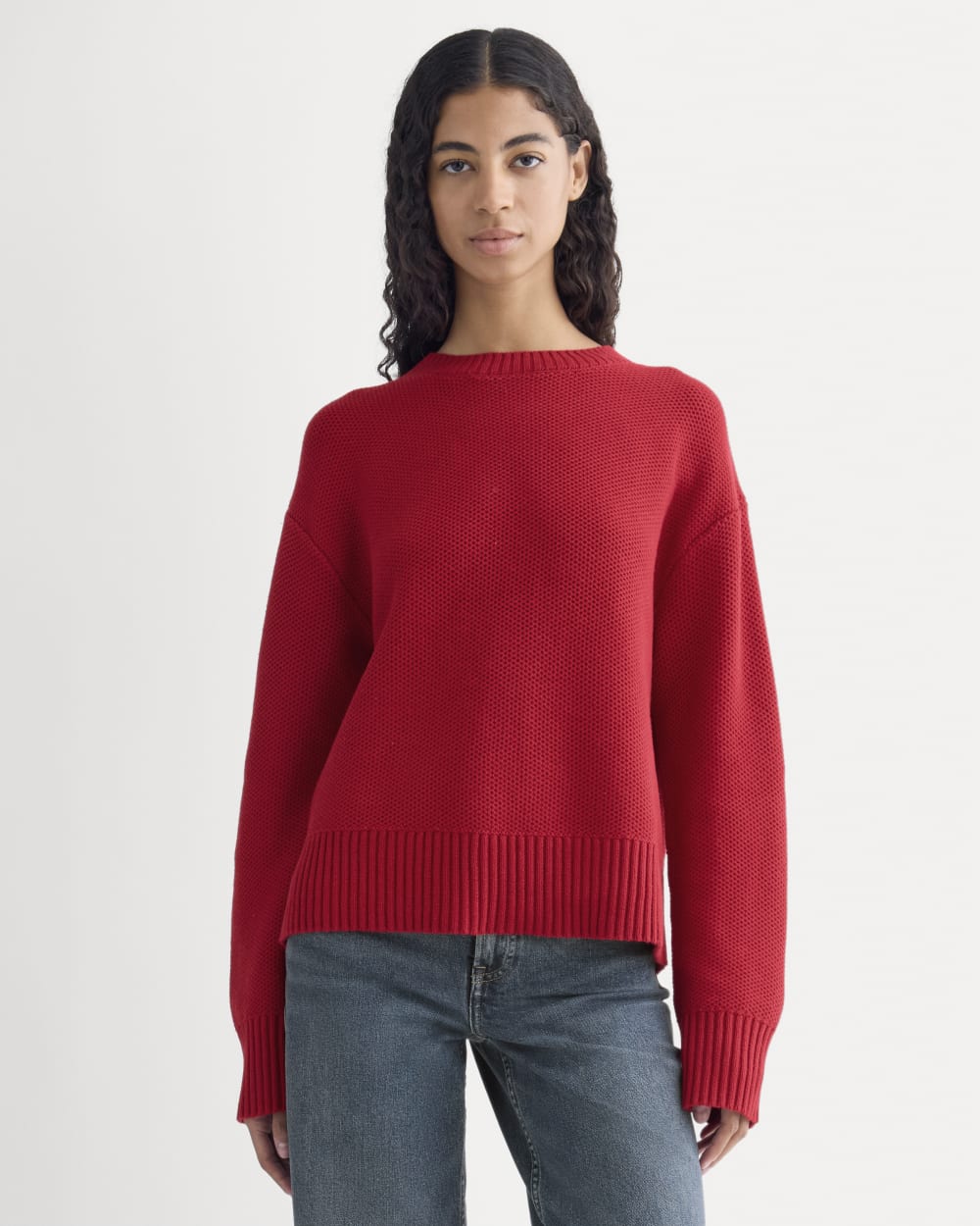 The Cotton Honeycomb Square Crew | Berry Red