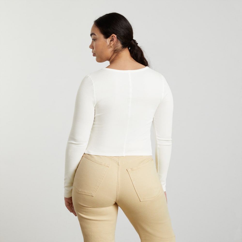 The Pima Micro-Rib Cropped Long-Sleeve Crew | White