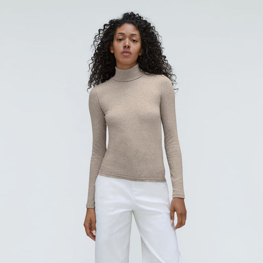 The Luxe Rib Turtleneck | Heathered Meringue