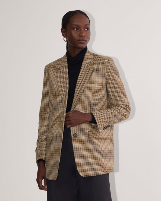 The Oversized Blazer in Wool | Camel Houndstooth
